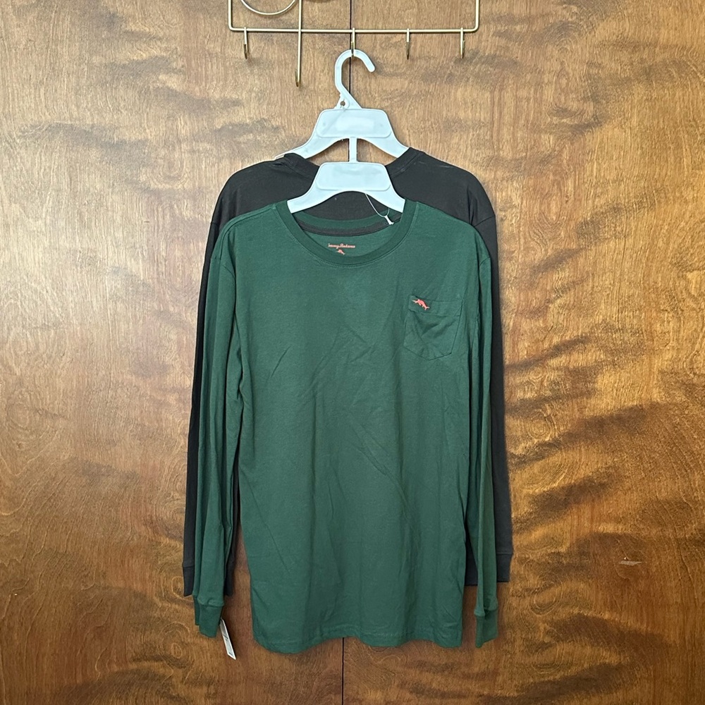 Tommy Bahama 2X Long Sleeve T-Shirt Set Boys XXL 16 Green & Grey Cotton Tee
